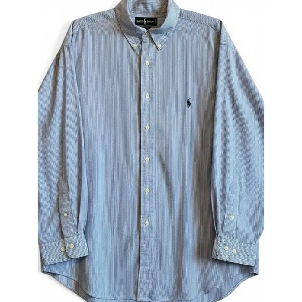 VTG Polo Ralph Lauren pin Stripe Shirt 18 34/35 Yarmouth Oxford Blue Preppy 4XL
